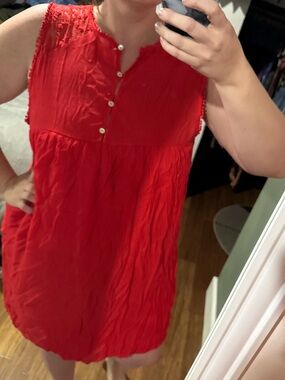 Zac & Rachel Coral Sleeveless Midi Dress with Lace Yoke - 2XL